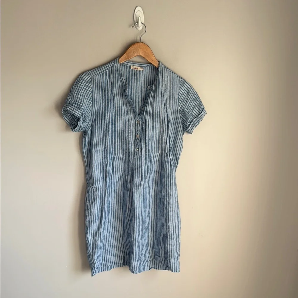 Faherty Gemina Blue Striped Linen Mini Dress XS